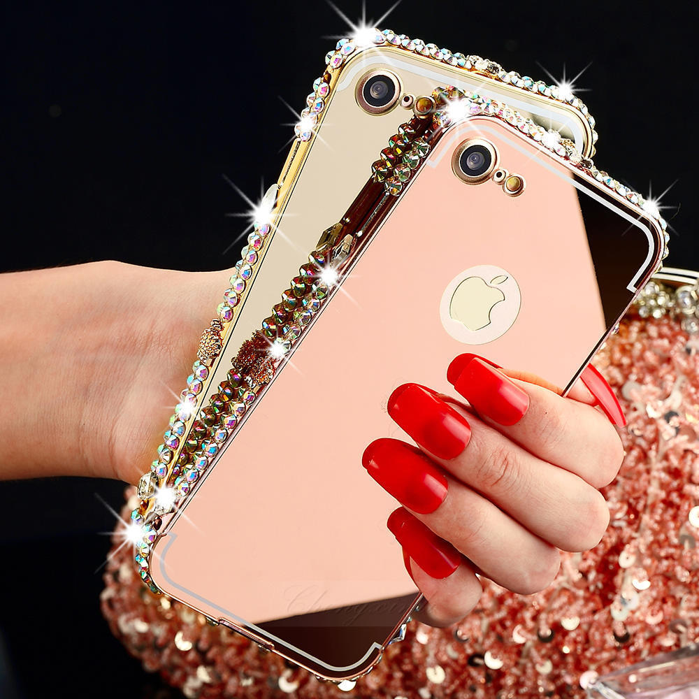 قاب آینه ای دور نگین دار اپل diamond mirror case | iphone 7