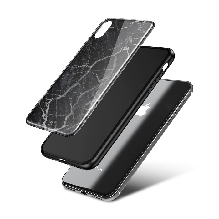 قاب طرح دار آیفون Makavo Tempred Glass Marble Case | iphone XS