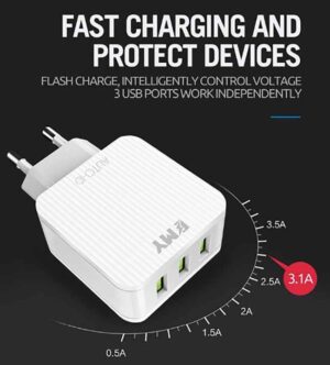 شارژر دیواری سریع امی EMY 3 USB Port 15.5W Fast Charger | MY-A303