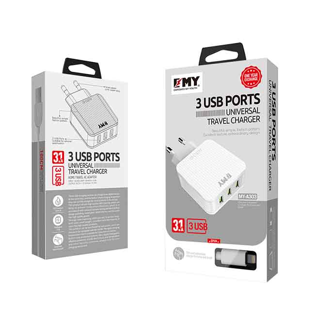 شارژر دیواری سریع امی EMY 3 USB Port 15.5W Fast Charger | MY-A303