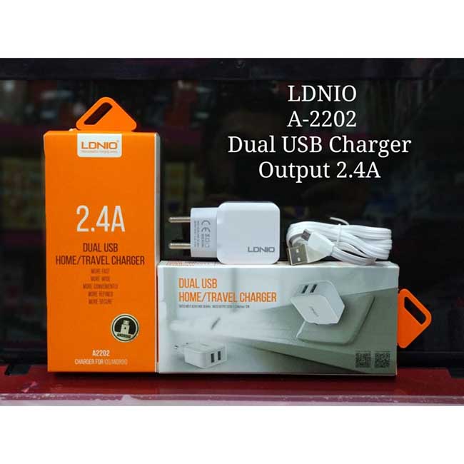 شارژر سریع 2 پورت الدینیو LDNIO Fast Wall Charger 2.4A Dual USB | A2202