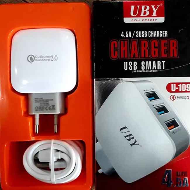 شارژر فست هوشمند یو بی وای UBY 3 USB Port Qualcomm 3.0 Charger | U-109