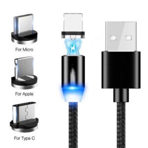 buy price 3in1 360 stronger metal magnetic micro usb lightning type-c sync and fast charge cable خرید کابل شارژ