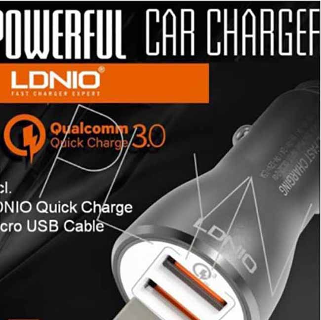 شارژر فندکی سریع الدینیو LDNIO 2 USB Auto ID QC3.0 Car Charger | C4070