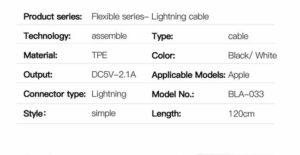 کابل انعطاف پذیر تتو TOTU Lightning Flat Protective Data & Fast Charge Cable | BLA-033