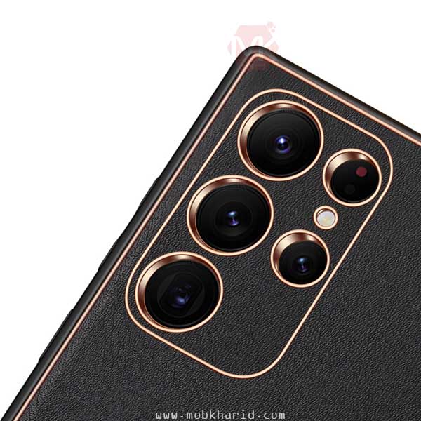 قاب محافظ سامسونگ Leather Gold Plated Case | Galaxy S22 Ultra 5G