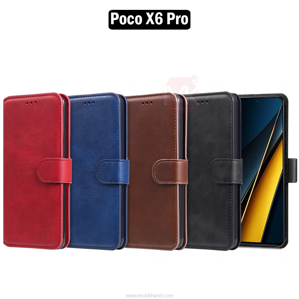 کیف چرم شیائومی Flip Magnetic Leather Cover | Poco X6 Pro