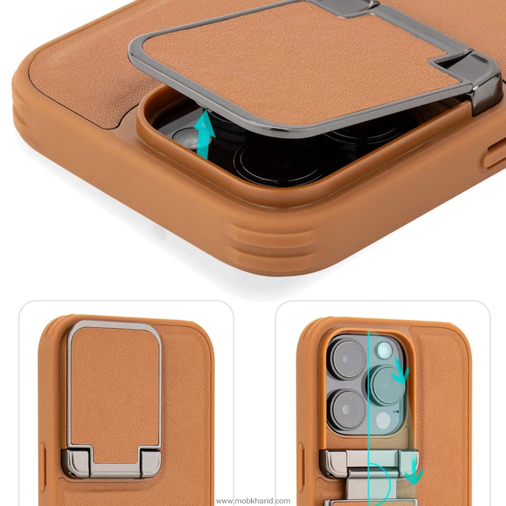 قاب محافظ ایفون Piblue Leather Stand Case | iphone 16 pro max